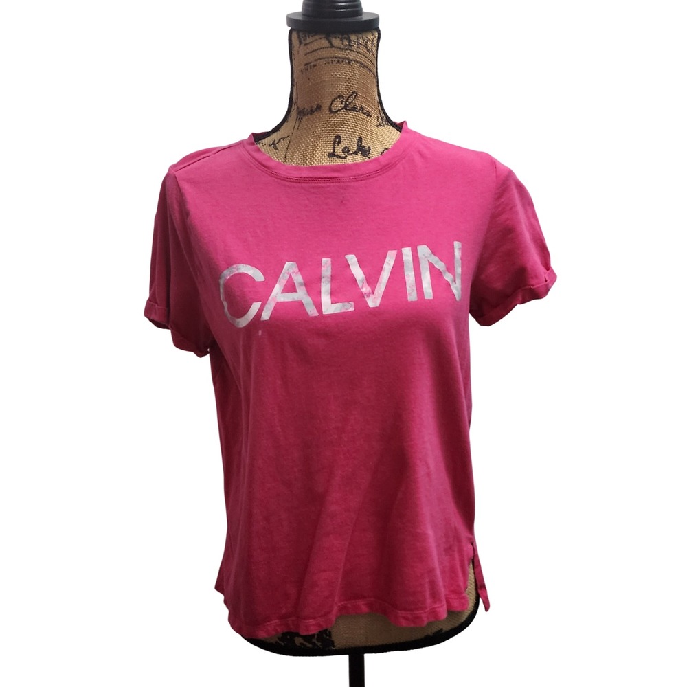 Calvin‎ Klein Womens Pink Short Sleeve Logo T-Shirt Crew Neck Casual Top
